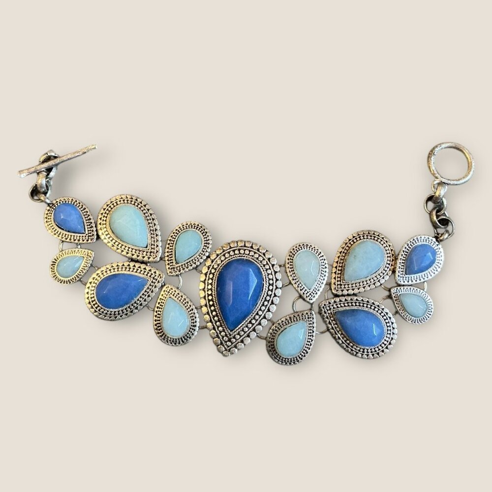 Vintage Style Silver & Blue Stone Charm Bracelets With Floral & Teardrop Designs